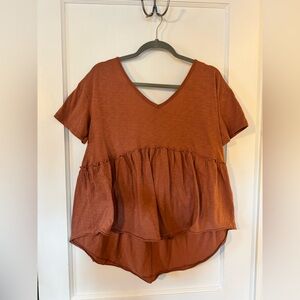 SO Rustic Orange Short Sleeve Peplum Blouse
